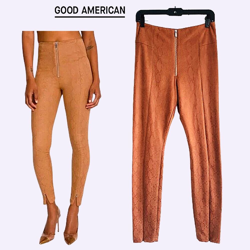 GOOD AMERICAN NEW Glam Rock THE BOSS Snake Faux Suede Zip Skinny L